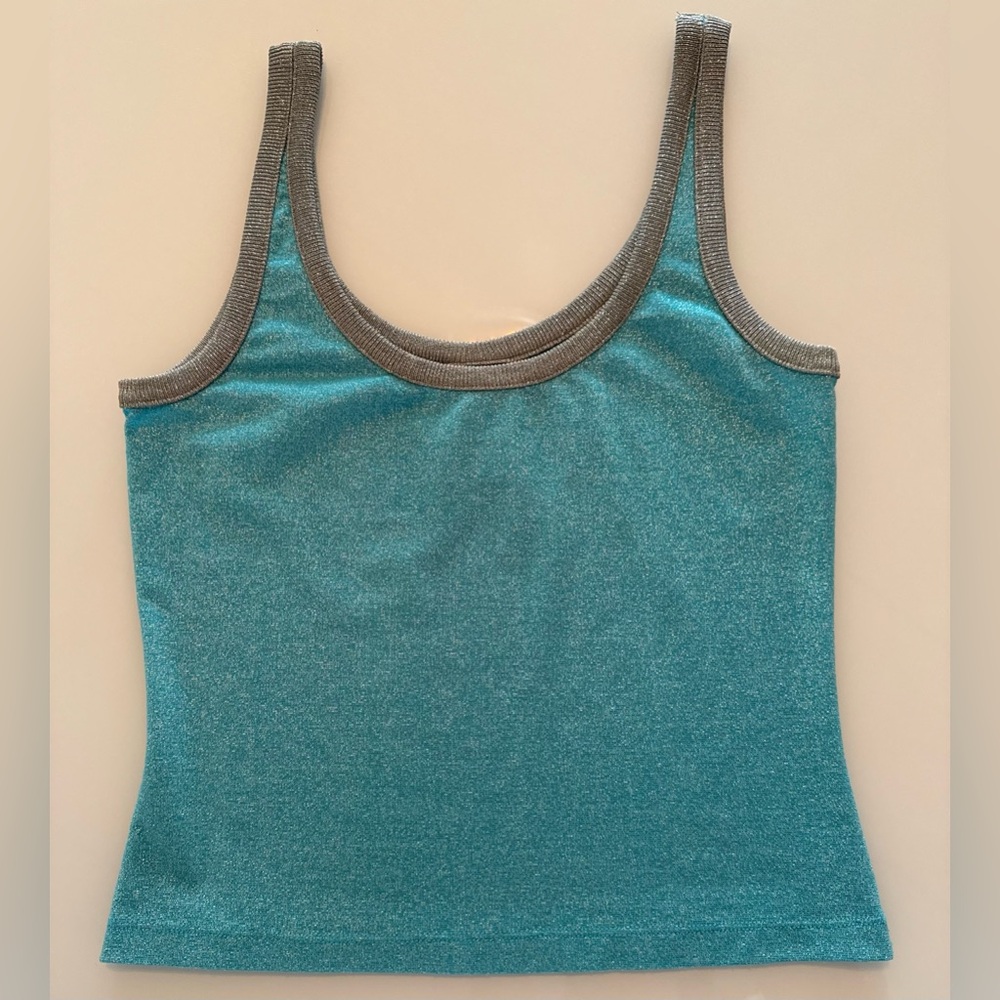 Dolce & Gabbana Vintage 1990 Metallic Blue And Silver Tank Top Made In Italy